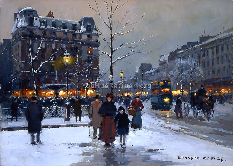 Place Pigalle, Winter Evening - 爱德华·科尔特斯